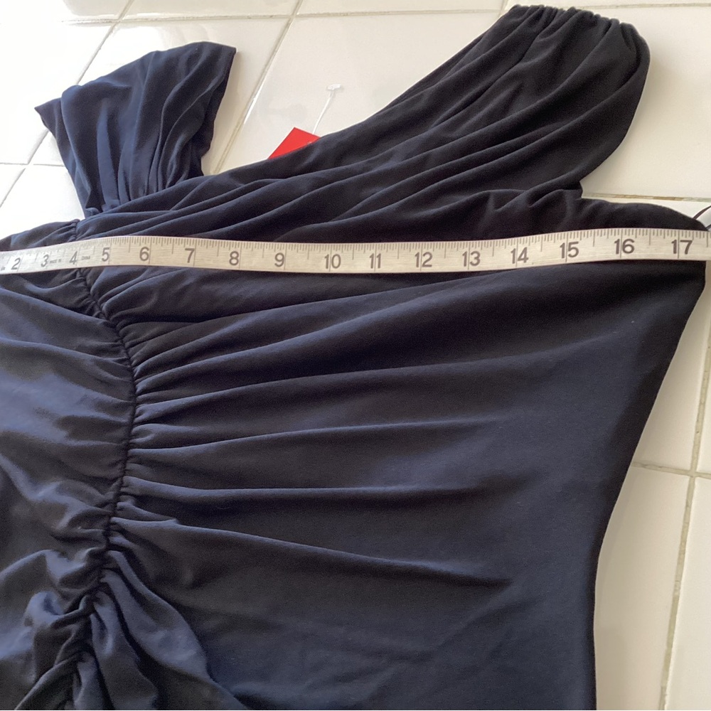 NWT Calvin Klein Black Asymmetrical Ruched Jersey Long Gown - Picture 7 of 15